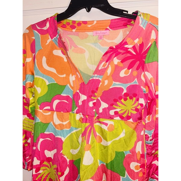 LILLY PULITZER PETUNIA PARADISE SILK BLEND FLORAL COLORFUL RESORT DRESS MEDIUM - Picture 2 of 5